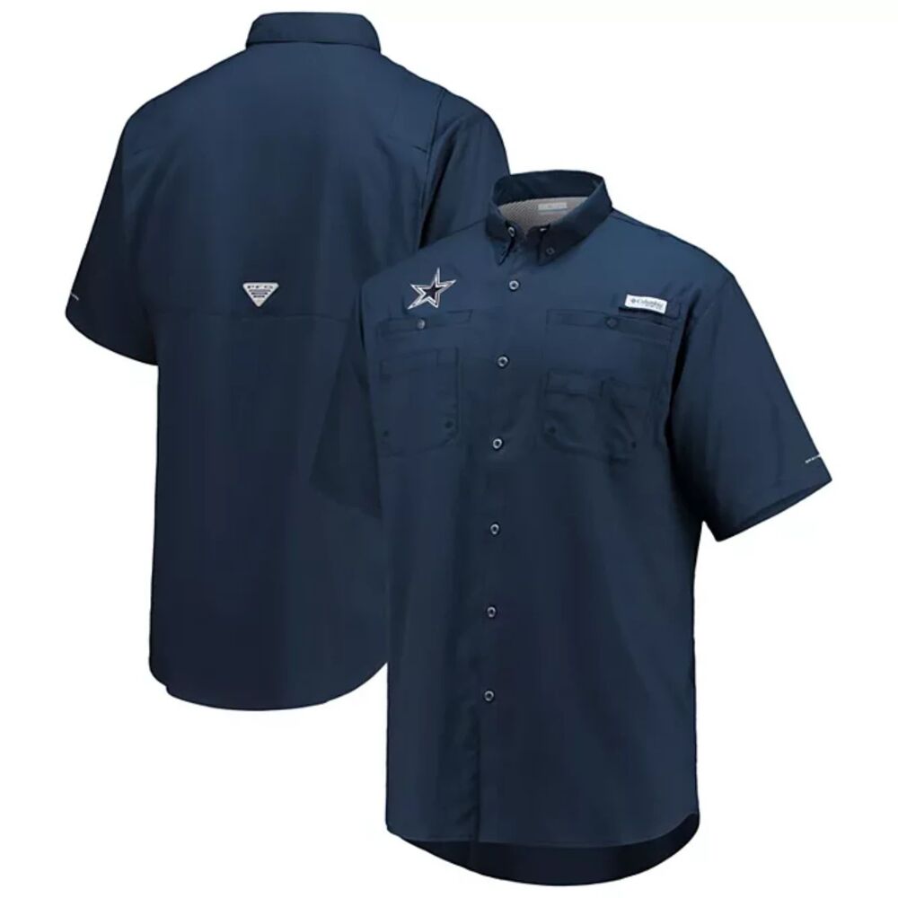 NWT Columbia Navy Dallas Cowboys Tamiami Omni-Shade Button-Down Shirt Mens Large